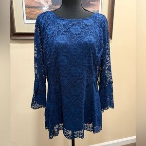 IMNYC Isaac Mizrahi Elegant Blue Lace Women's Top